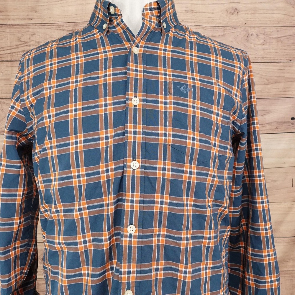 Dockers Shirt Mens M Blue Plaid Long Sleeve Button-Up Classic Fit Pocket Casual
